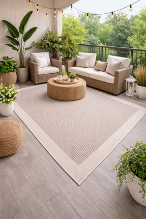 ÇERKEZ HALI SİENA Collection JÜT SİSAL BORDÜRLÜ HASIR HALI KIRIK BEYAZ-BEJ