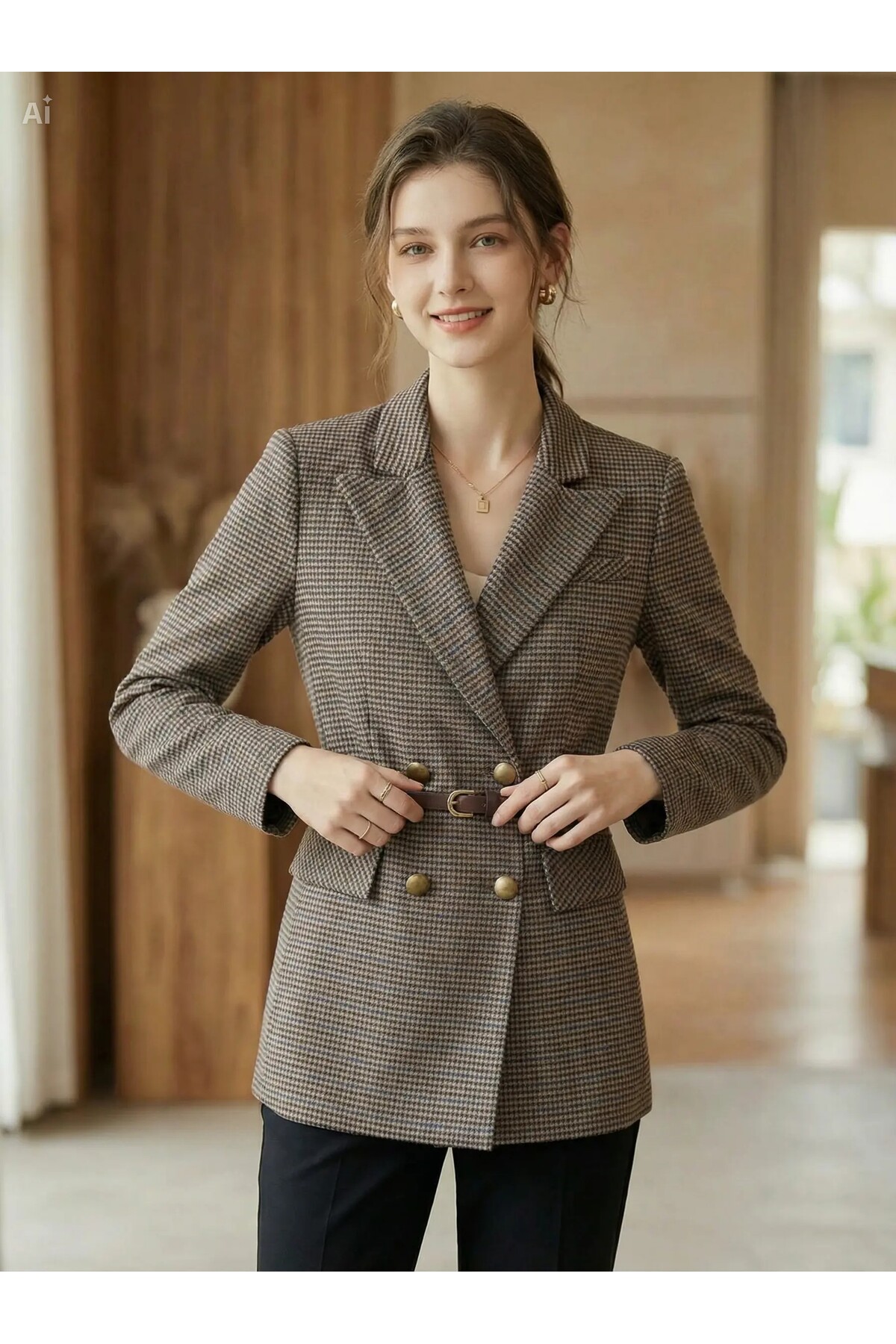 nisya  KADIN DÜĞME DETAYLI KEMERLİ BLAZER CEKET - Görsel 4