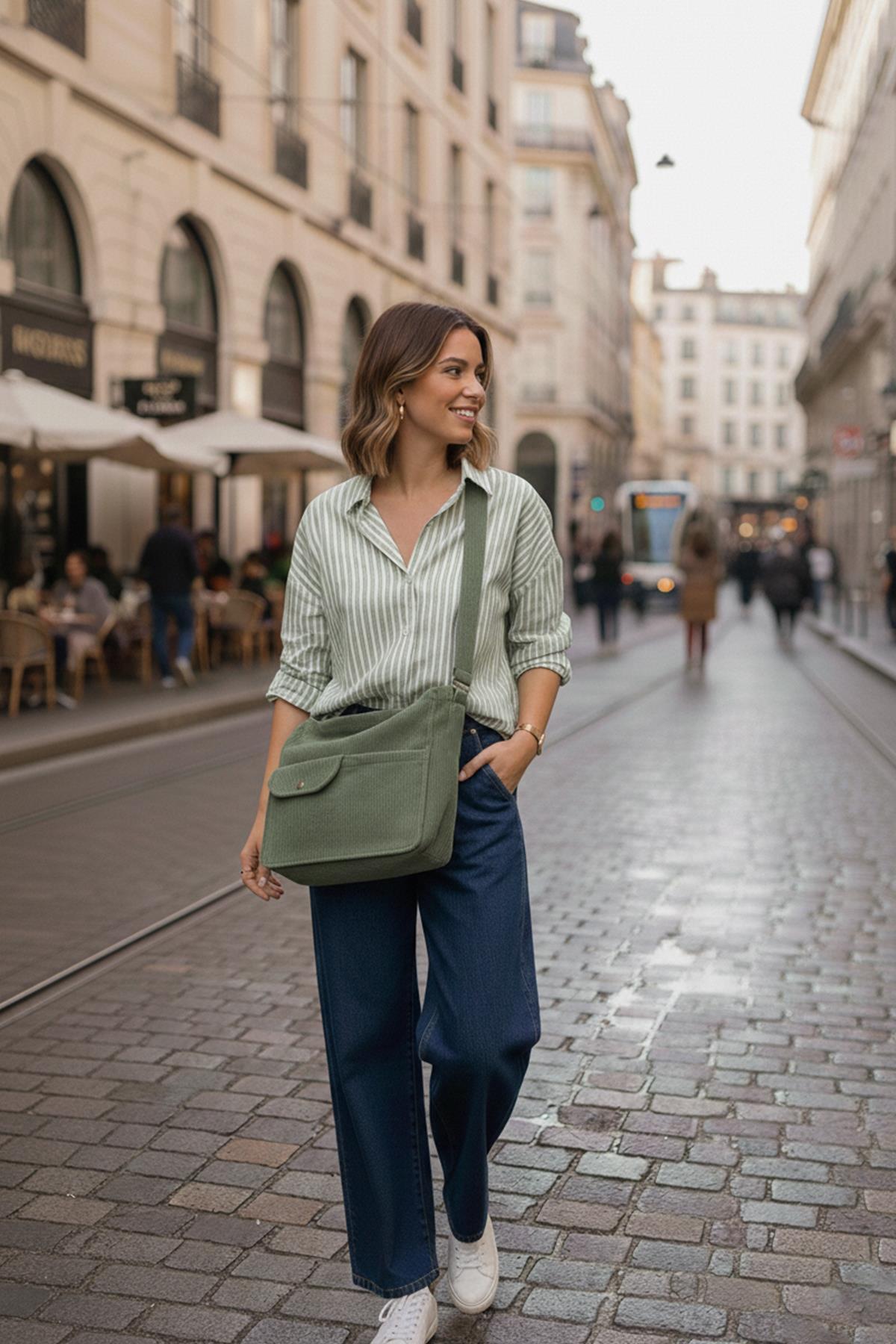 bagg  Move Model Koyu Yeşil Kadife Çanta - Görsel 6