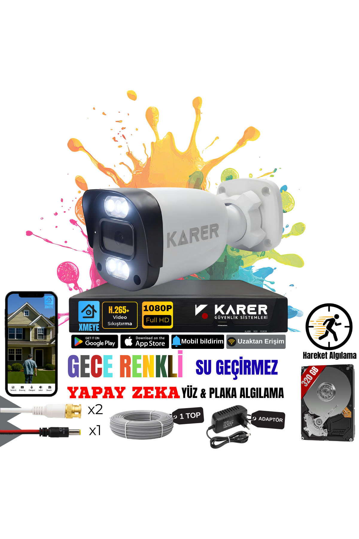 EXİTCAM 1 Kameralı Full HD AHD Güvenlik Seti – 320 GB HDD, Renkli Gece Görüşü, Yapay Zekâ Destekli Y