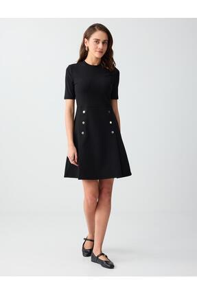 Jimmy Key Siyah Dar Kesim Bisiklet Yaka Kısa Kollu Örme Mini Elbise