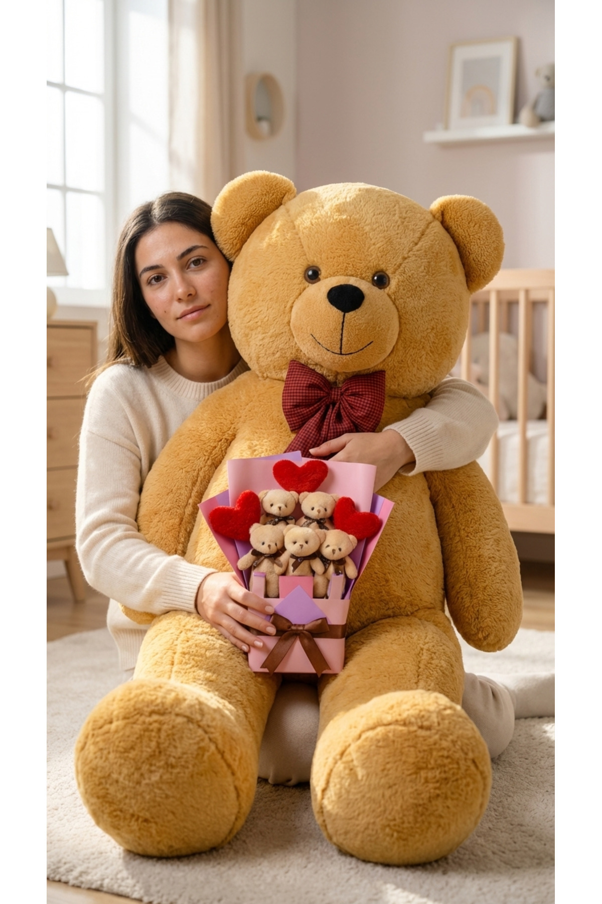 160 Plush Teddy Bear and Teddy Bear Heart Bouquet with Bow Tie Oversize - Valentine's Special Gift Bear