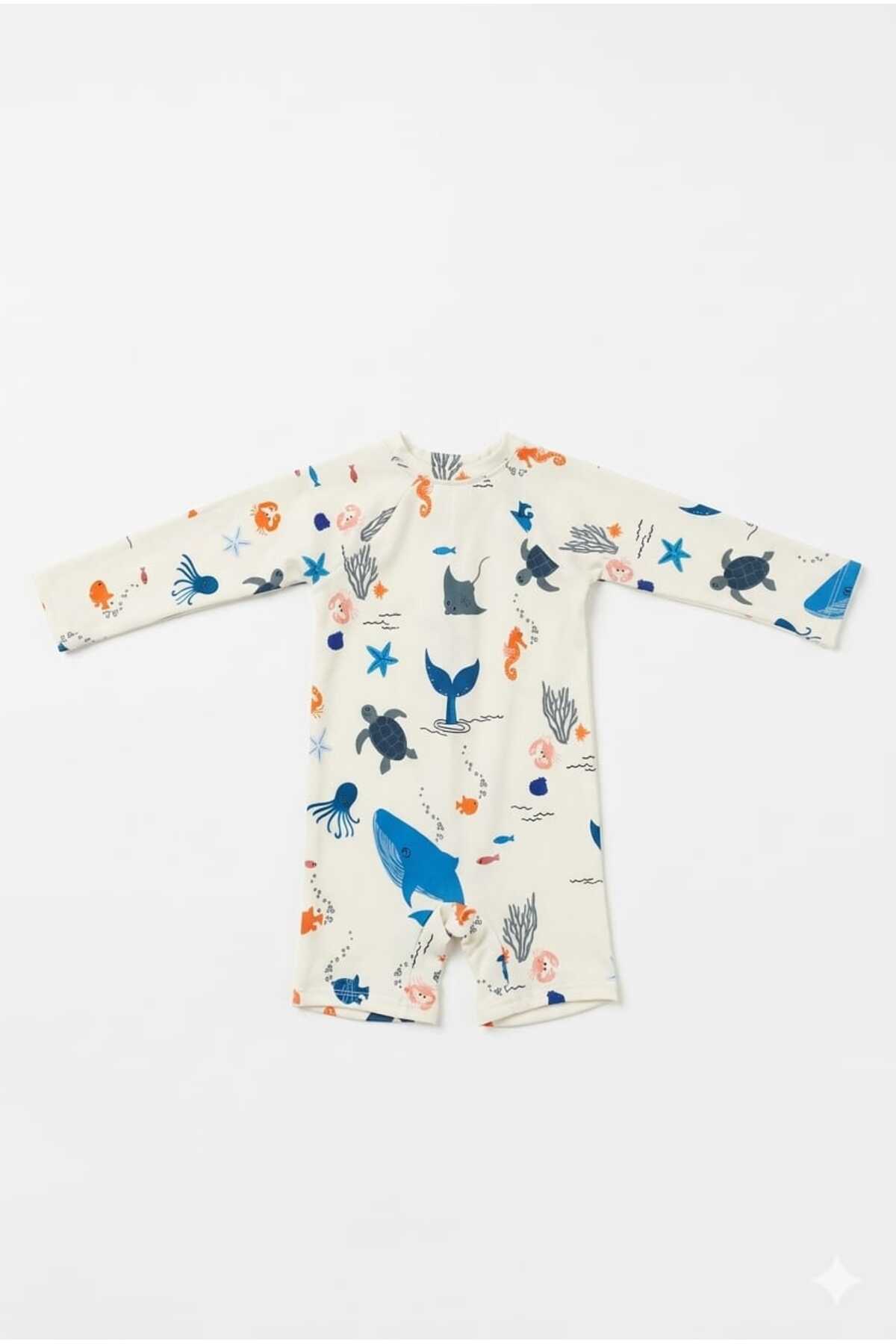 Beniizle Şortlu Desenli Uzun kollu Erkek Bebek Çocuk Yüzücü Mayosu fotoğrafı 2 (önizleme)