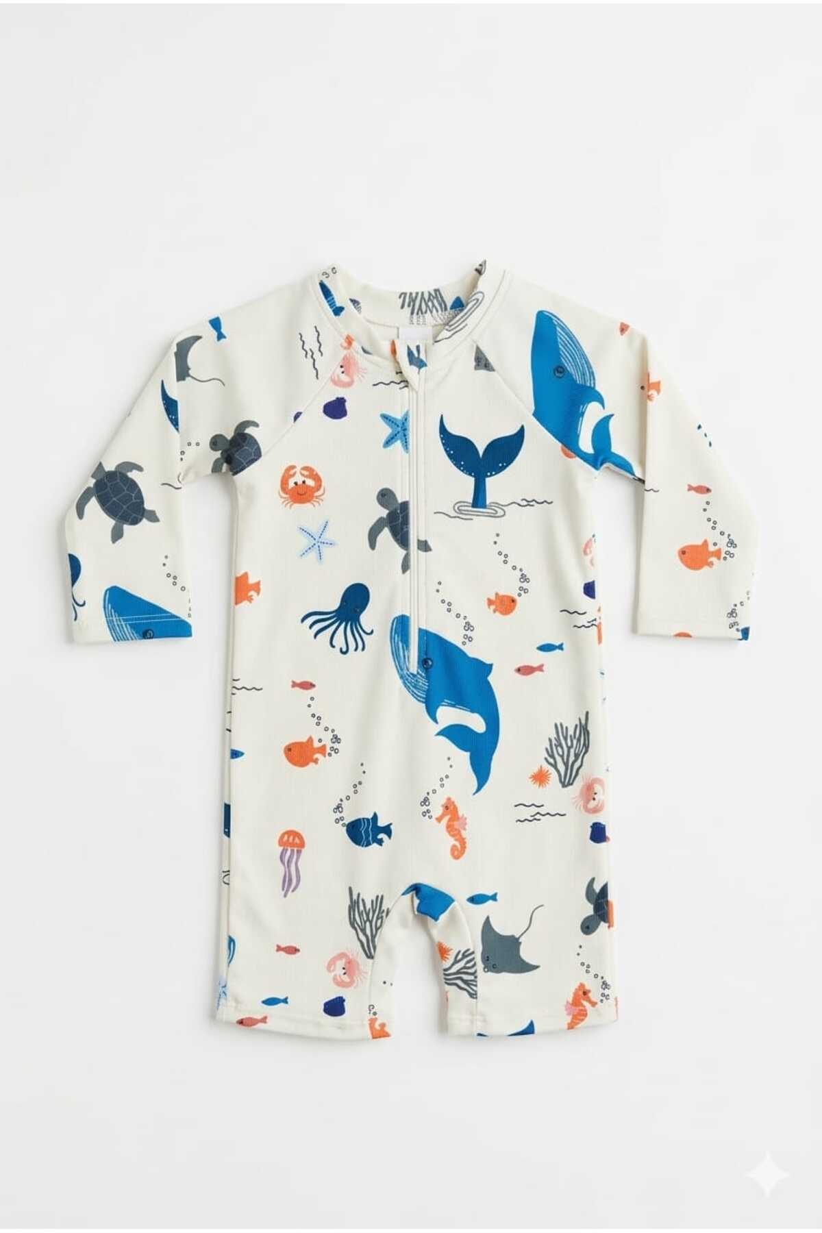 Beniizle Şortlu Desenli Uzun kollu Erkek Bebek Çocuk Yüzücü Mayosu fotoğrafı 3 (önizleme)