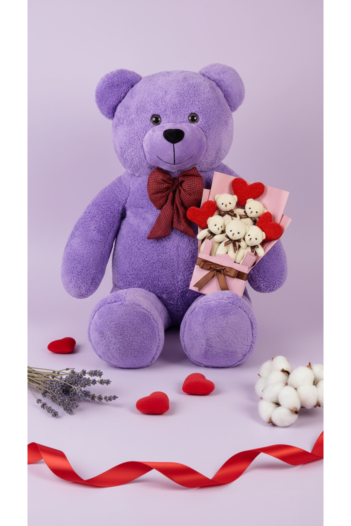160 Plush Teddy Bear and Teddy Bear Heart Bouquet with Bow Tie Oversize - Valentine's Special Gift Bear