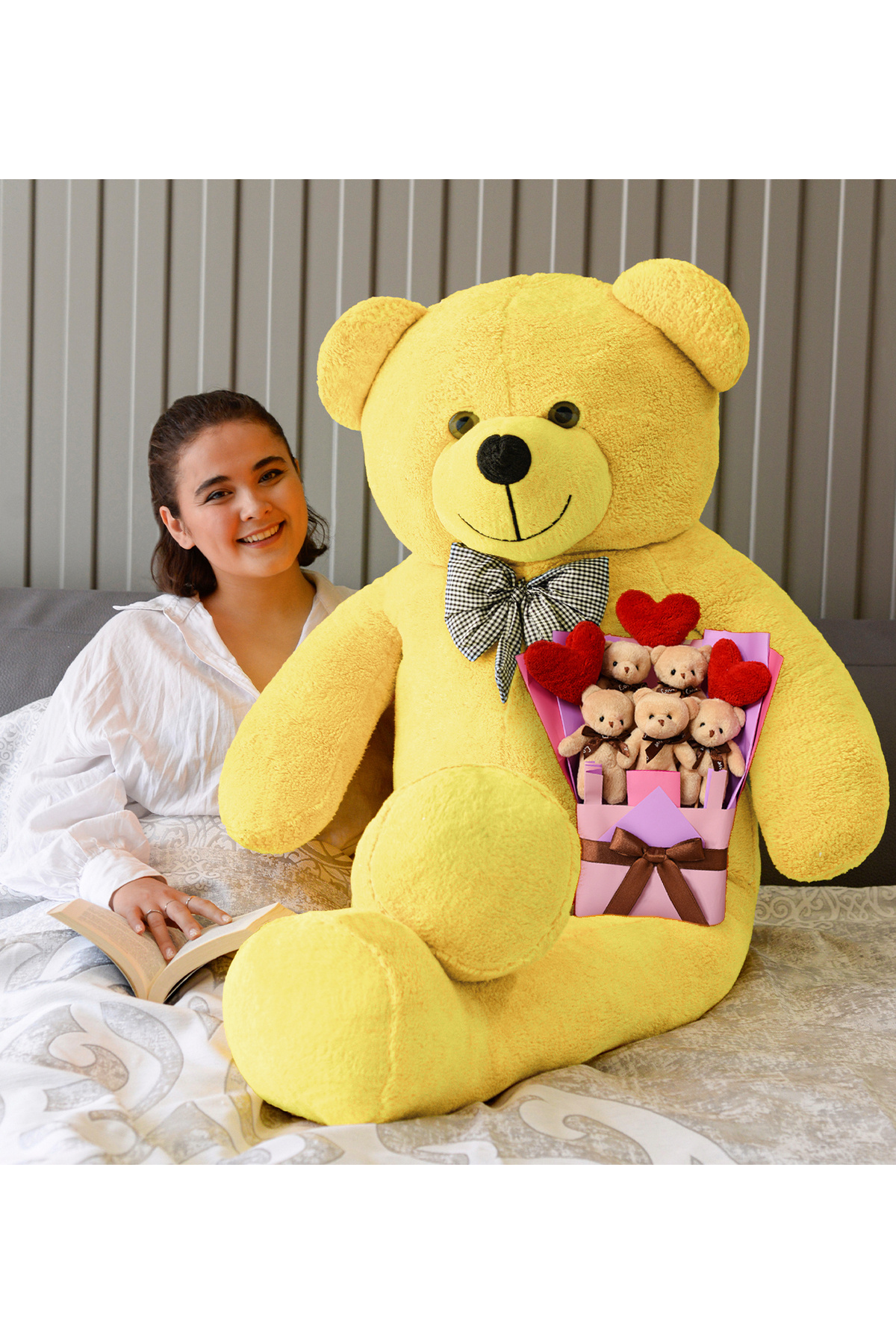 160 Plush Teddy Bear and Teddy Bear Heart Bouquet with Bow Tie Oversize - Valentine's Special Gift Bear