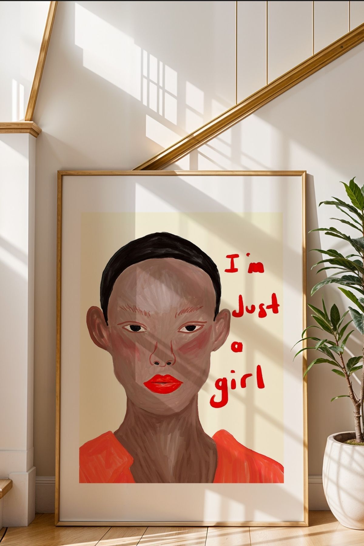 Kadın Portre Tablo Modern Yazılı Poster “I’m Just a Girl” Duvar Dekoru Çerçevesiz