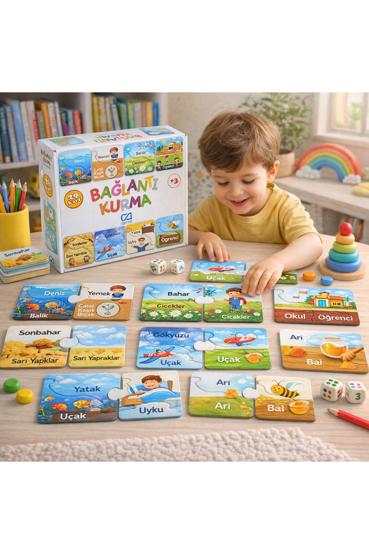 NUNU Eğitici Bağlantı Kurma Kartları 3+ Yaş Okul Öncesi Zeka Dikkat ve Kelime Geliştirici Oyun Seti fotoğrafı 3 (önizleme)