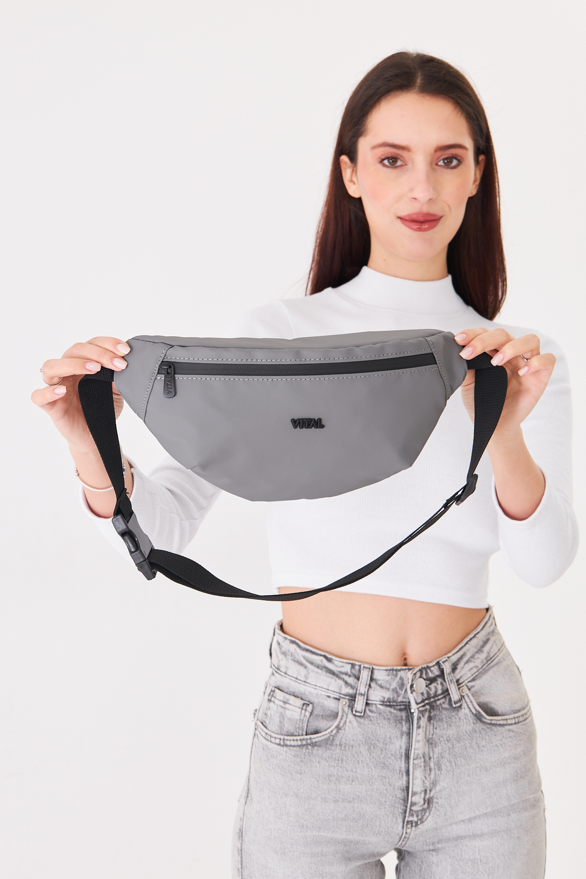 Superbag Gri 2 Bölmeli Çapraz Askılı Bel ve Omuz Çantası Unisex Günlük Kullanım Çanta