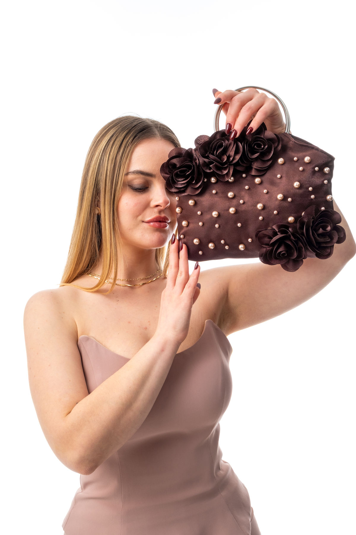SENA | Silver Metal D Handle Flower Bag Handbag Evening Dress Casual Stylish Women Bag