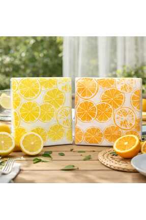 CKM silikon 2'Li Yaz Konseptli Limon-Portakal Desenli Peçete