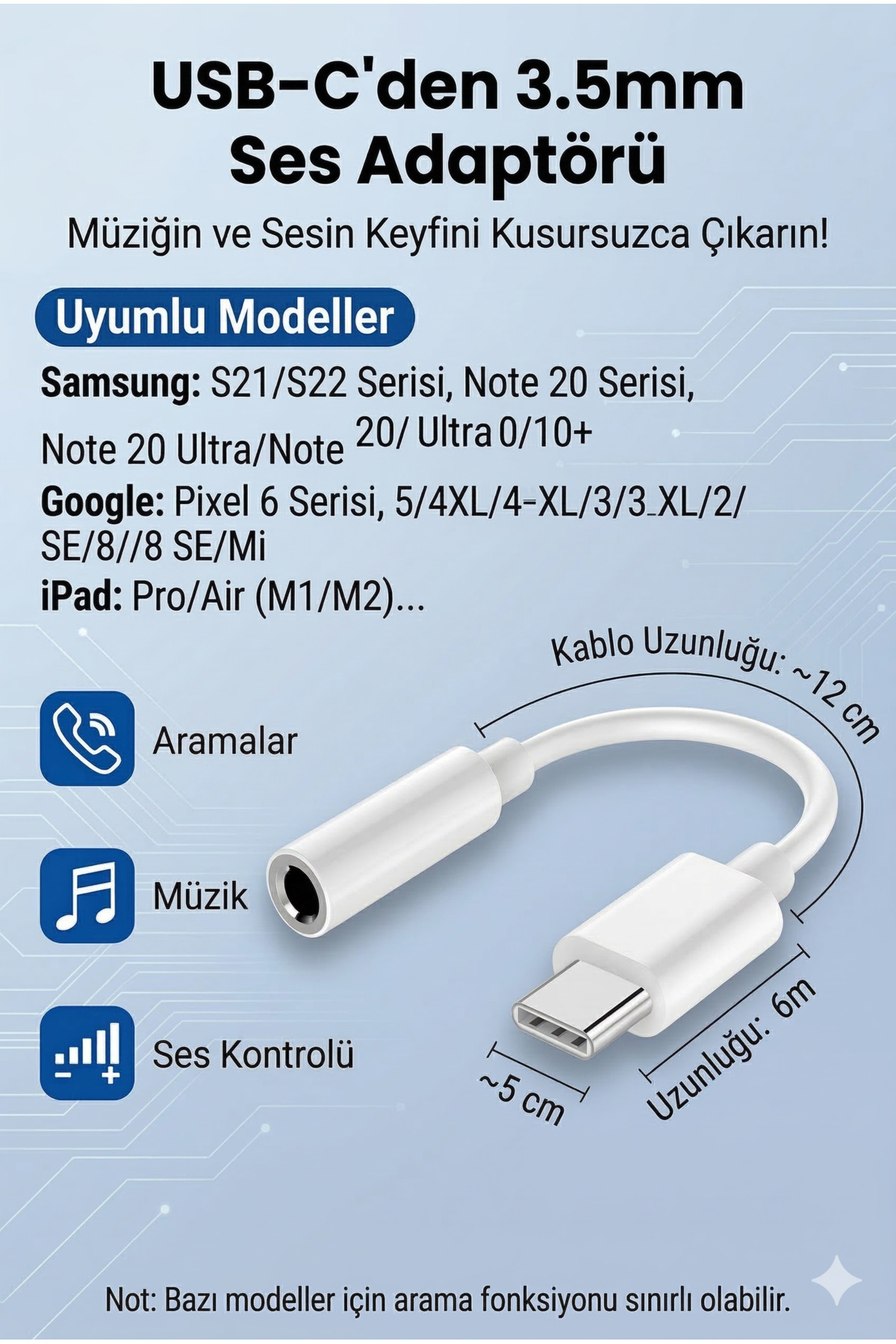 Dijital DAC Çipli Type-C to 3.5mm Aux Kulaklık Dönüştürücü Adaptör - iPhone 15/16 ve Samsung Uyumlu