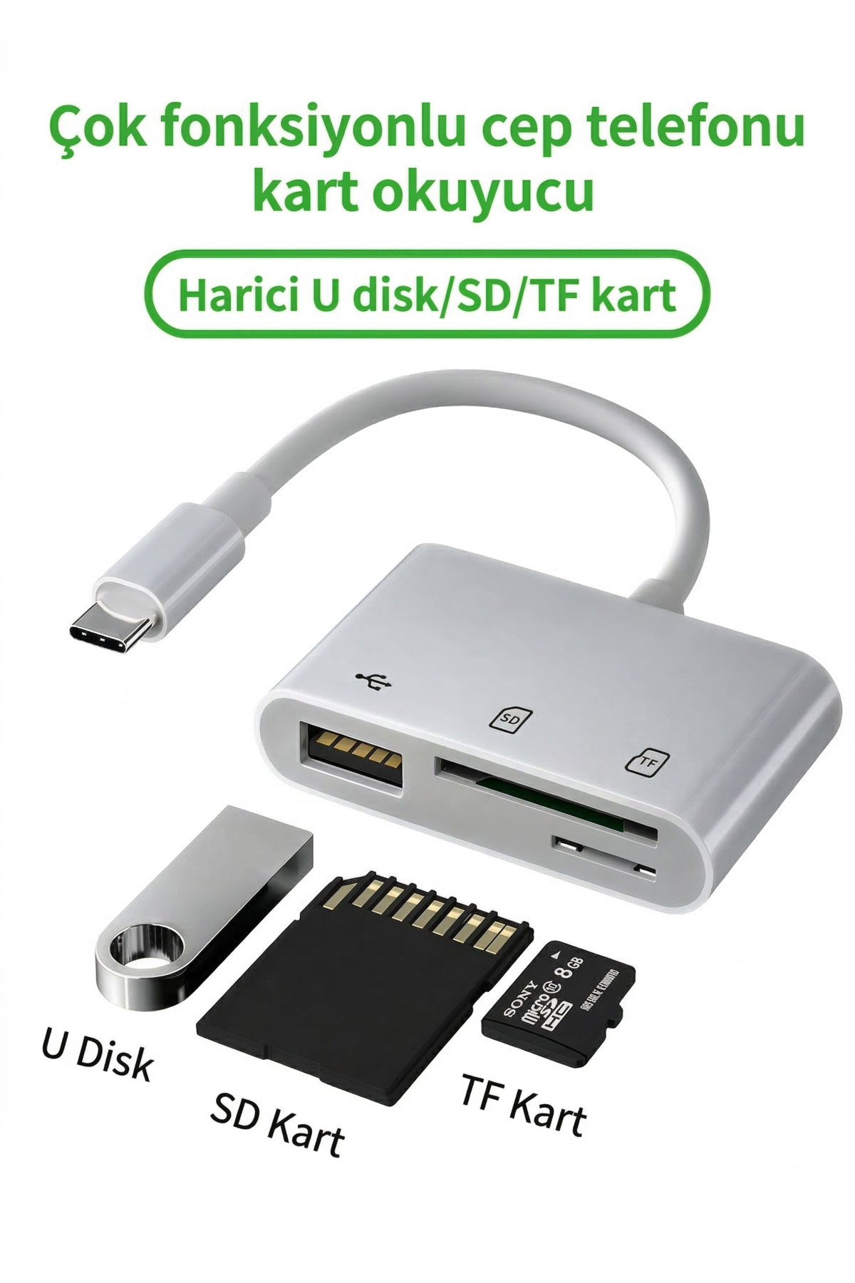 3'ü 1 Arada Type-C USB SD/Micro SD Kart Okuyucu Adaptör - iPhone 15/16, OTG Tablet ve PC Uyumlu