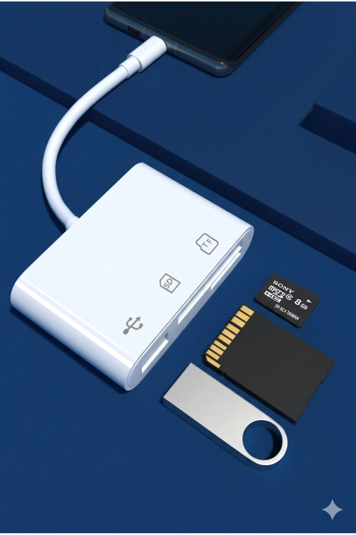 3'ü 1 Arada Type-C USB SD/Micro SD Kart Okuyucu Adaptör - iPhone 15/16, OTG Tablet ve PC Uyumlu