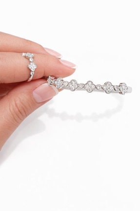 FUKATAKI Zirkon Taşlı Yonca Desenli Çelik Bileklik ve Yüzük Seti – Şık Kombin...