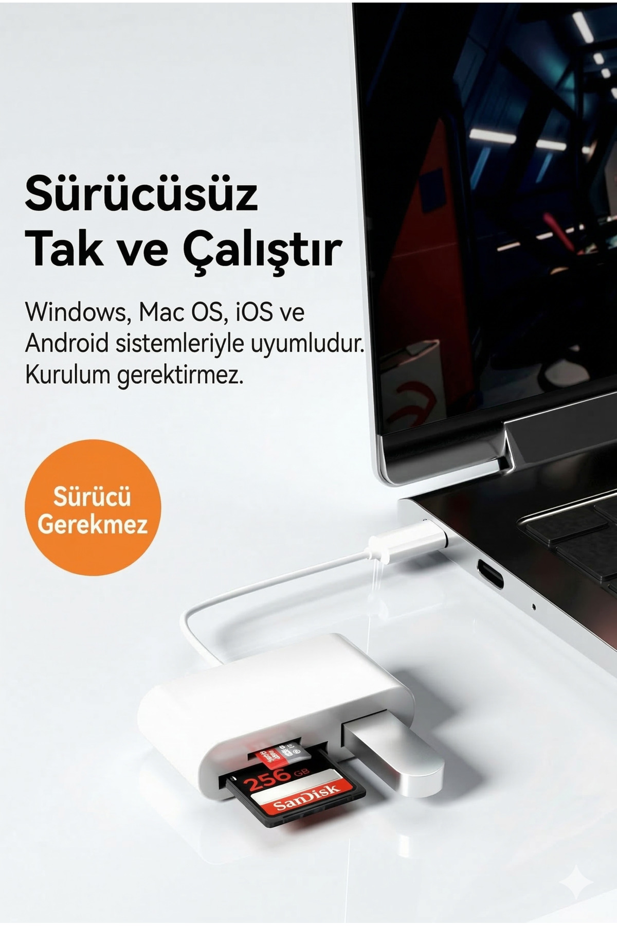 3'ü 1 Arada Type-C USB SD/Micro SD Kart Okuyucu Adaptör - iPhone 15/16, OTG Tablet ve PC Uyumlu