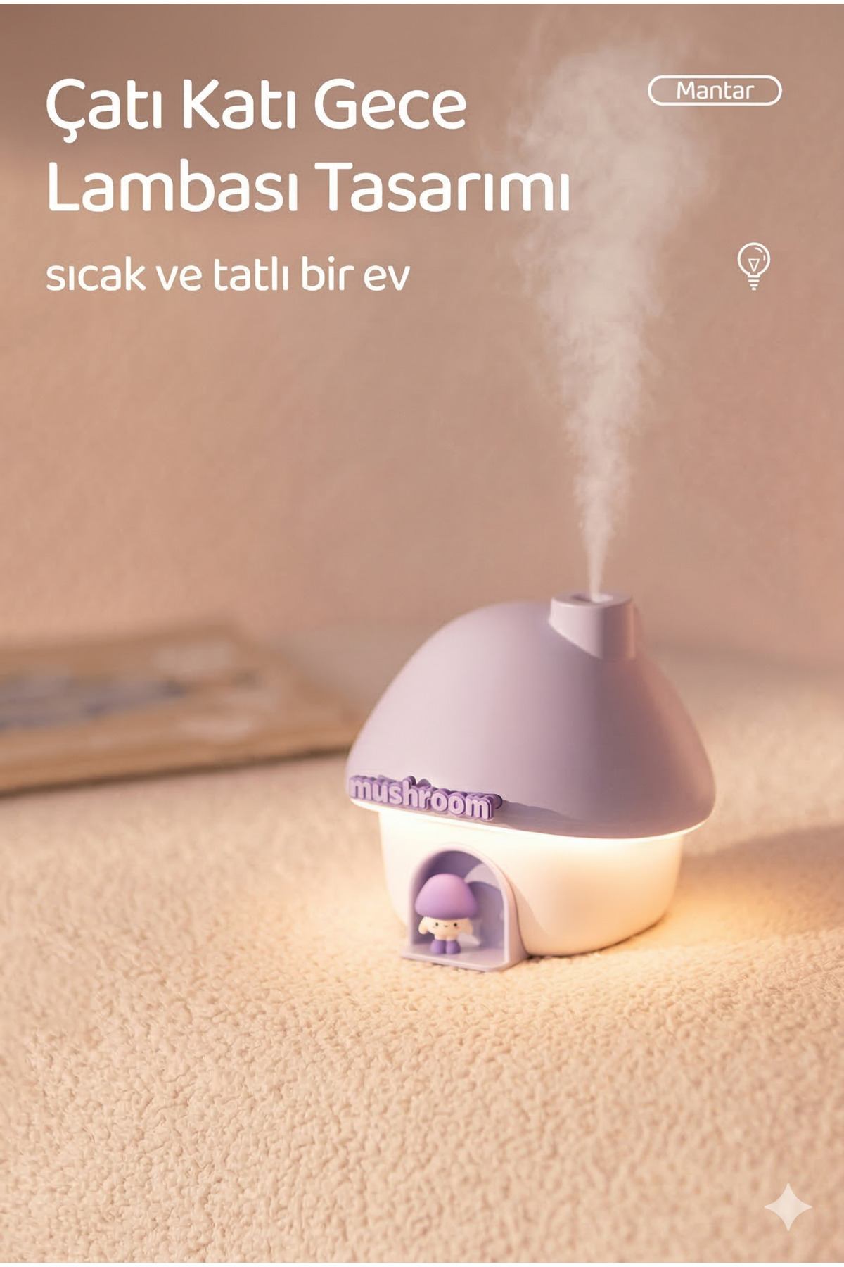 Modern Alev Tasarımlı Hava Nemlendirici ve Buhar Makinesi - Sessiz Nemlendirici ve Işıklı Difüzör