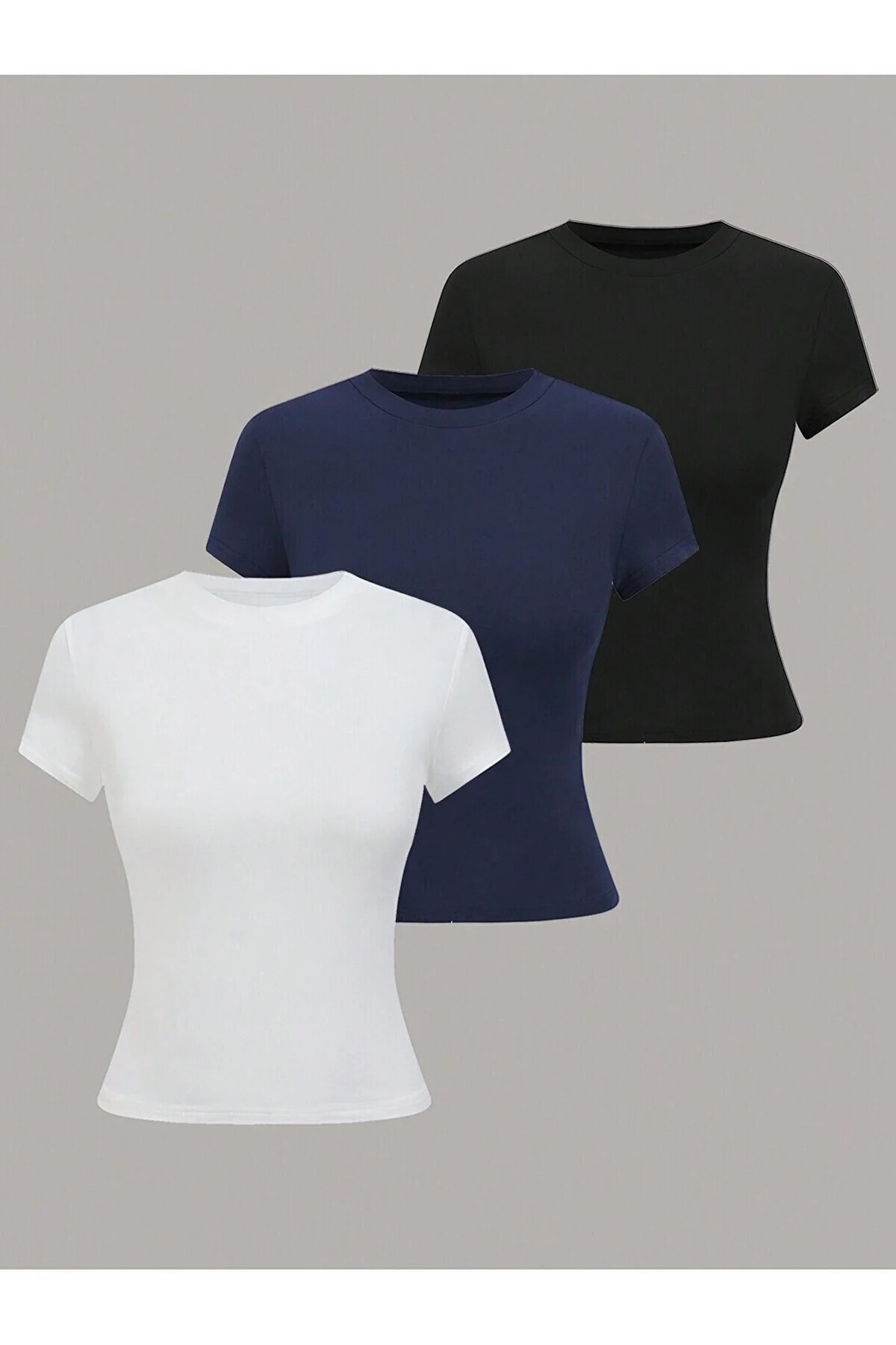 ALİ.COM Women's Basic Crew Neck Slim Fit T-Shirt Triple Set