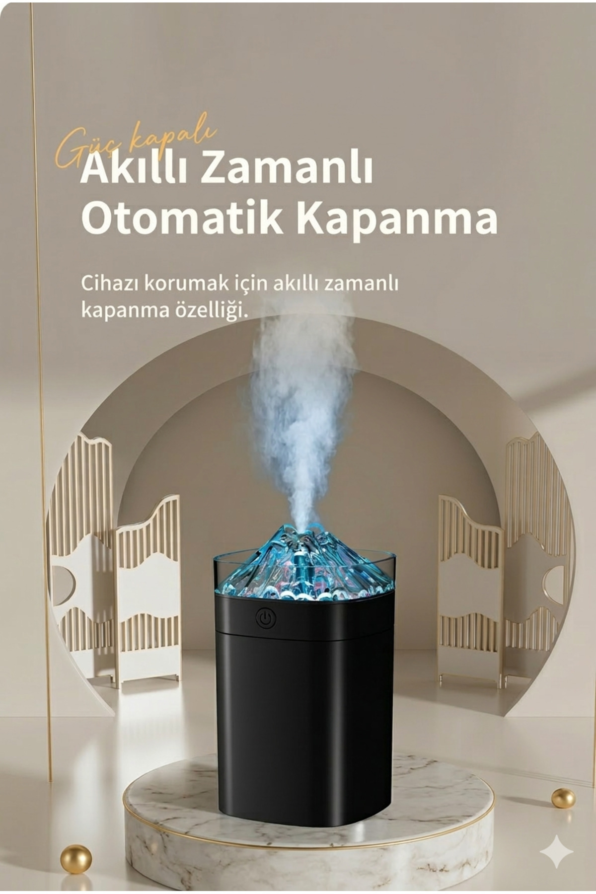 Çatlak Desenli Dekoratif Hava Nemlendirici - 7 Renkli LED Işıklı Masaüstü Buhar Makinesi