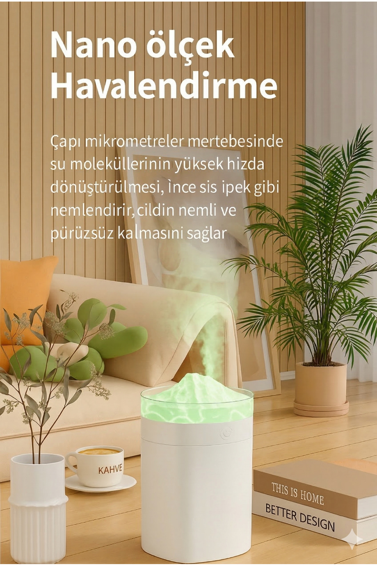 Çatlak Desenli Dekoratif Hava Nemlendirici - 7 Renkli LED Işıklı Masaüstü Buhar Makinesi