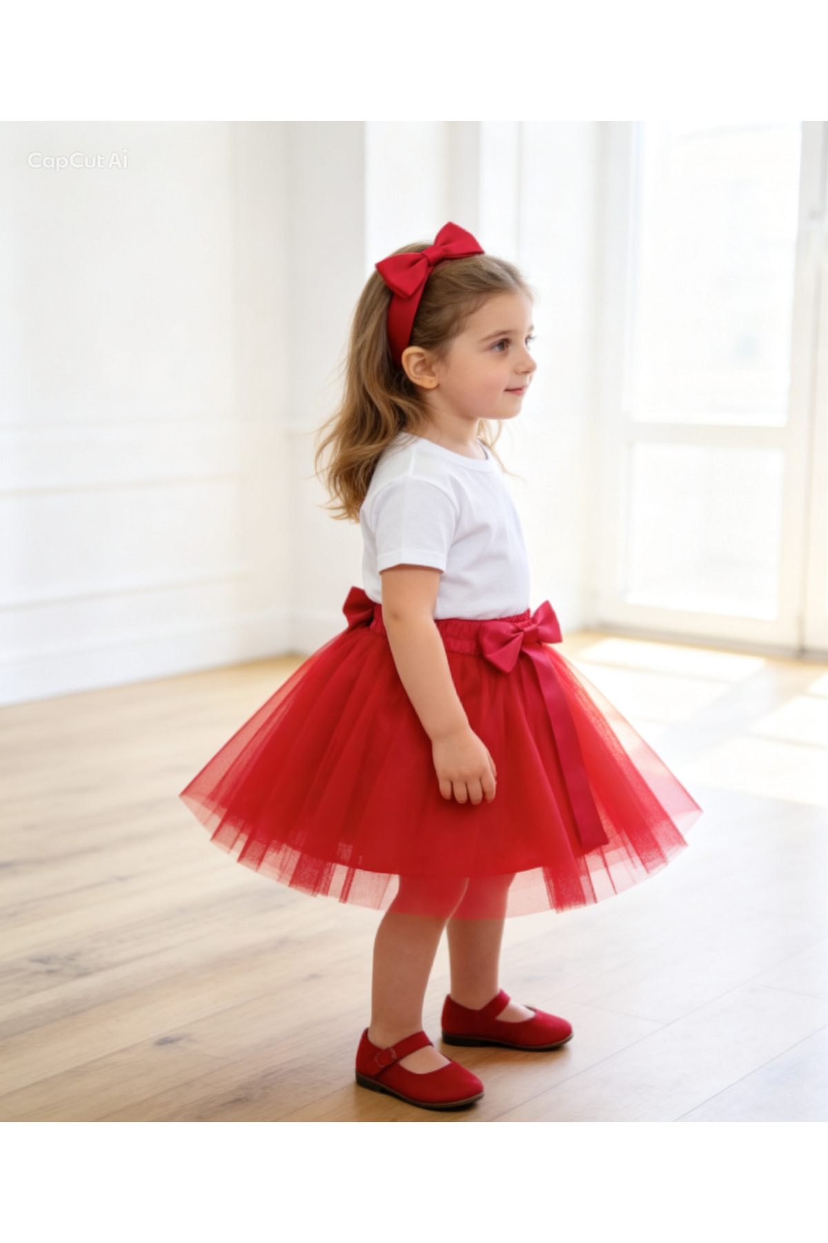 Lunas tekstil  Kız Çocuk Fiyonklu Hayal Tüllü Tütü Etek Kırmızı - Görsel 6