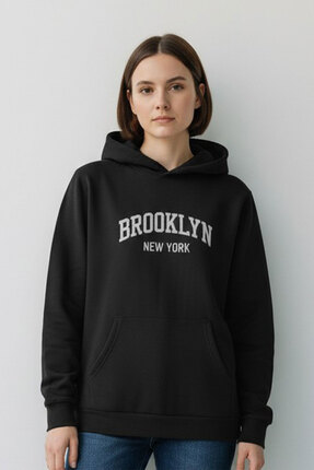 evavi Kadın Siyah Brooklyn New York Baskılı Sweatshirt
