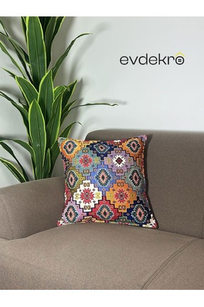 EVDEKRO Tek Yön Etnik Desen Goblen Dokuma Kırlent Kılıfı 45×45 Kare Kılıf