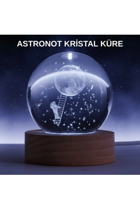 DGY STORE Lazer İşlemeli 3D Astronot Kristal Küre LED Işıklı Uzay Temalı Gece...