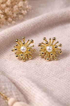 Lumiva accessories Lumiva İnci Detaylı Gold Küpe - Işıltılı Şık Tasarım