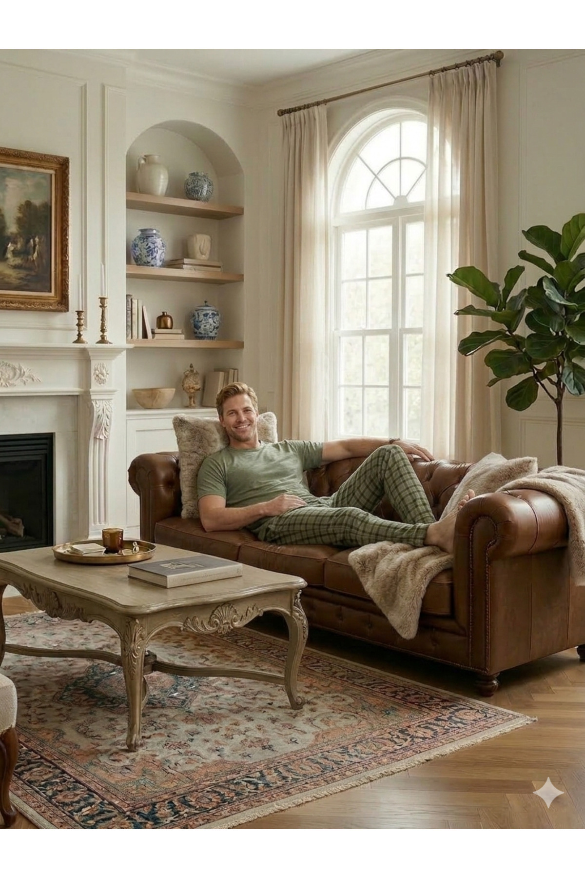 PİJART  Erkek Haki Ekose Kısa Kollu Pamuklu Pijama Takımı - Görsel 2