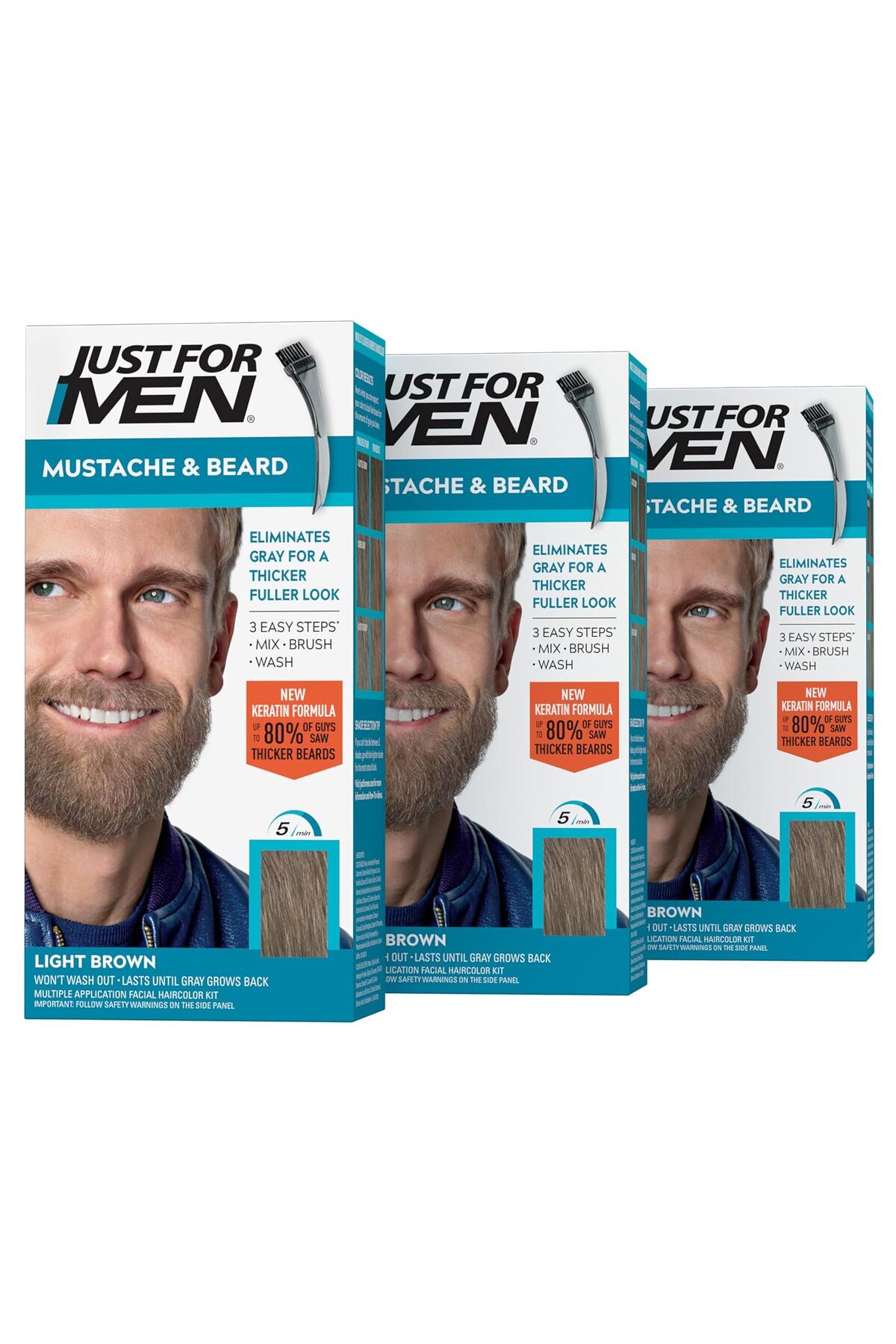 Just For Men Bıyık ve Sakal, Gri Saçlar için Sakal Boyama Fırça Dahil - Renk: Açık Kahverengi, M-25 — EDCB000NSQMLK