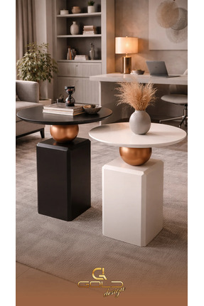 Gold Design OBLİK SİYAH-KREM kombini ikili takım 55-60 cm lake sehpa zigon