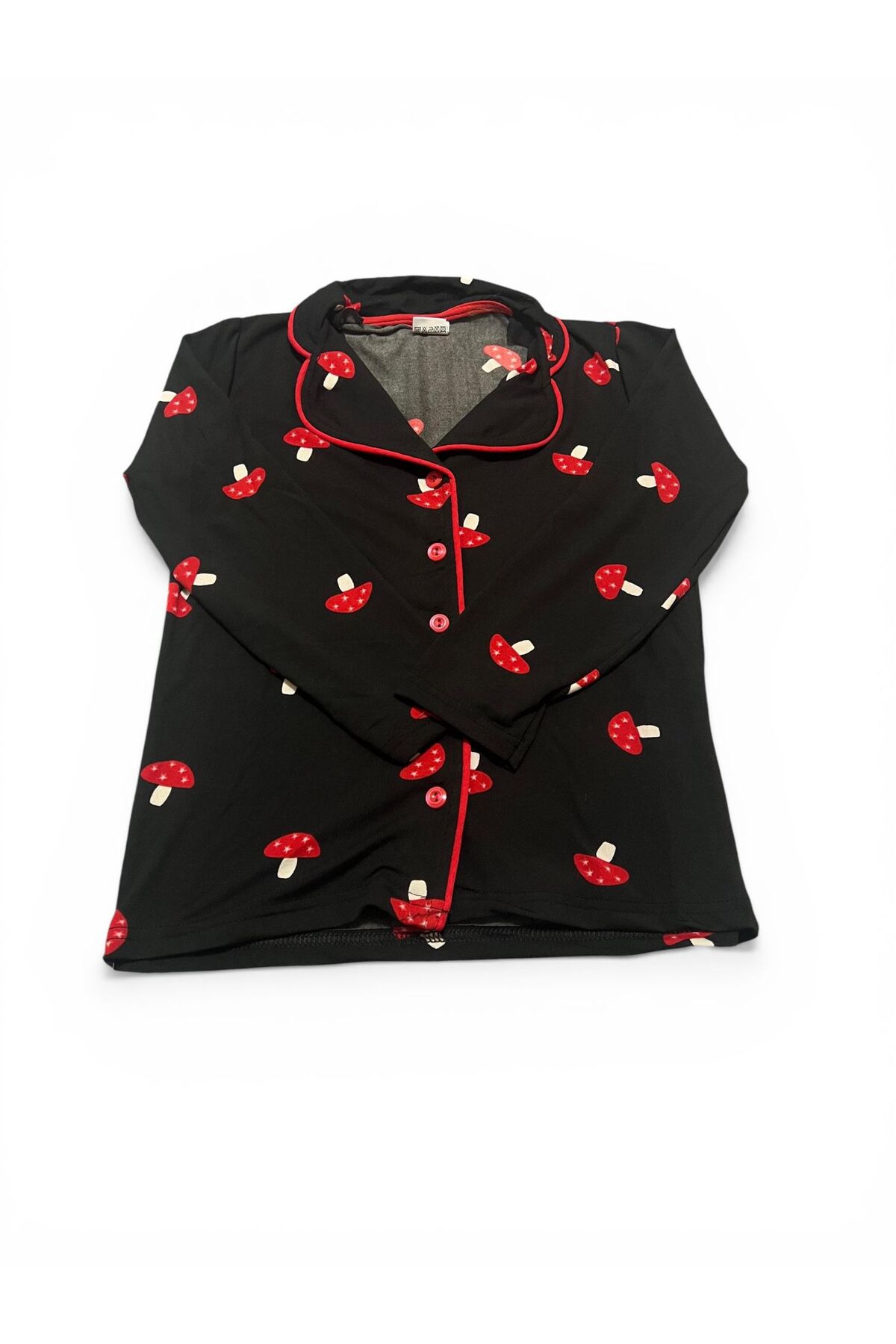 SERRASTIL Kız Çocuk Siyah Renk Mantar Desenli Pamuklu Uzun Kollu Pijama Takımı fotoğrafı 3 (önizleme)