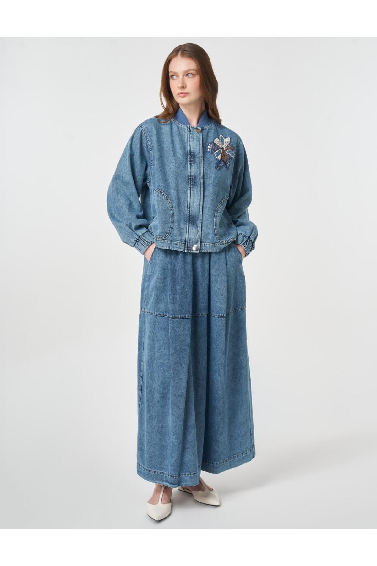 Kayra Washable Appliqué Detailed Double Suit Set Blue