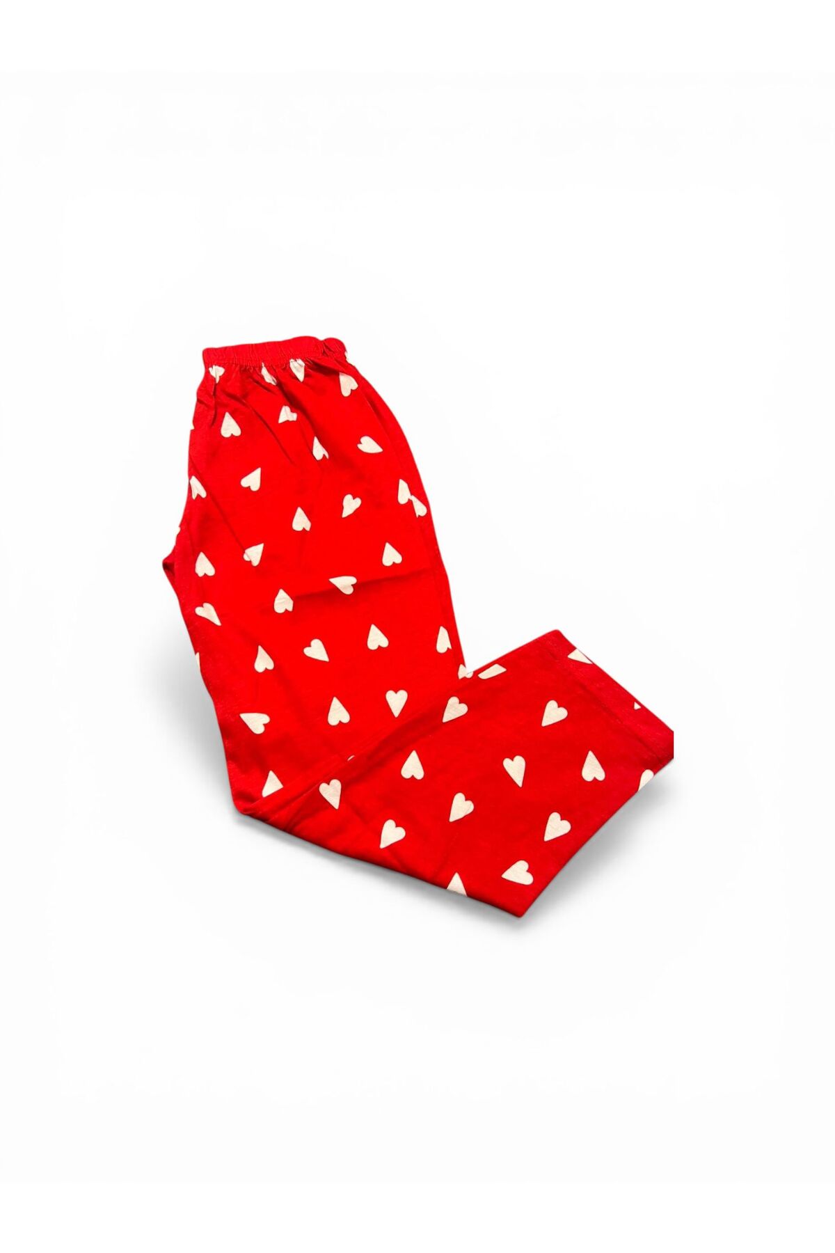 SERRASTIL Kız Çocuk Kırmızı Kalp Desenli Pamuklu Uzun Kollu Pijama Takımı fotoğrafı 4 (önizleme)
