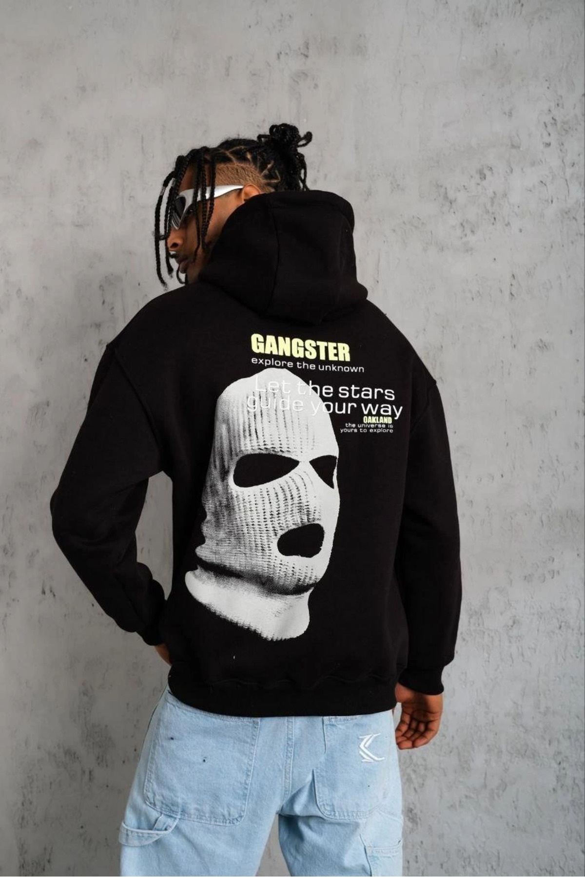 Generic Brands Men's Printed Hooded 3-Thread Cotton Loop Hoodie Sweatshirt - Black
