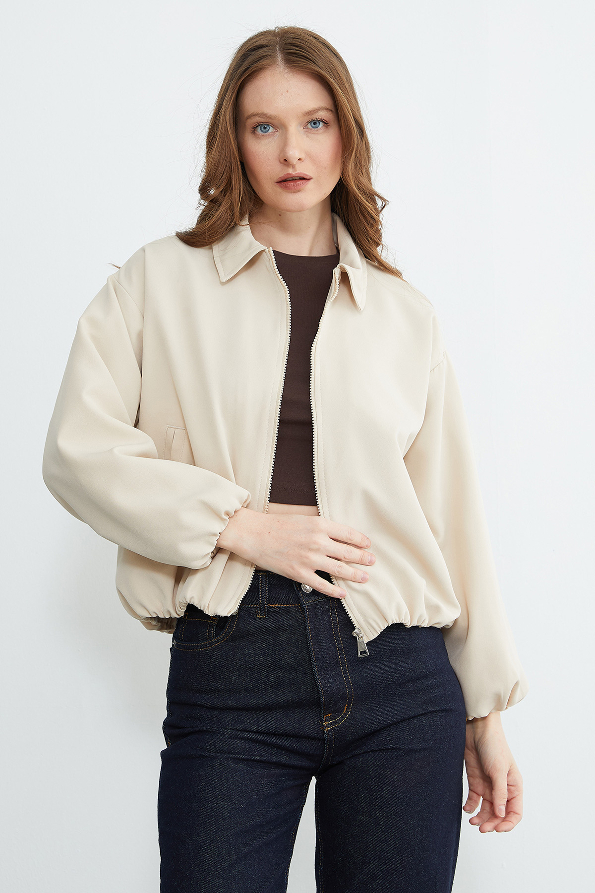 Fullamoda  Fermuarlı Polo Yaka Bomber Ceket - Görsel 2