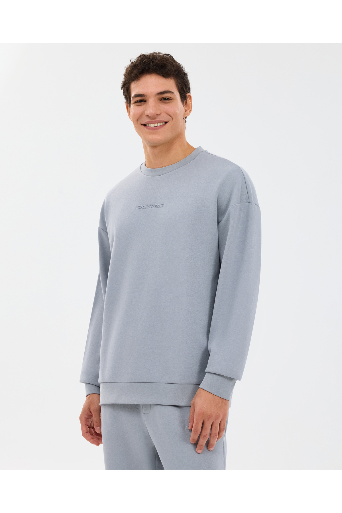 SKECHERS M Essential Crewneck Sweatshirt Erkek Gri Sweatshirt S2610015-4256 görsel 2