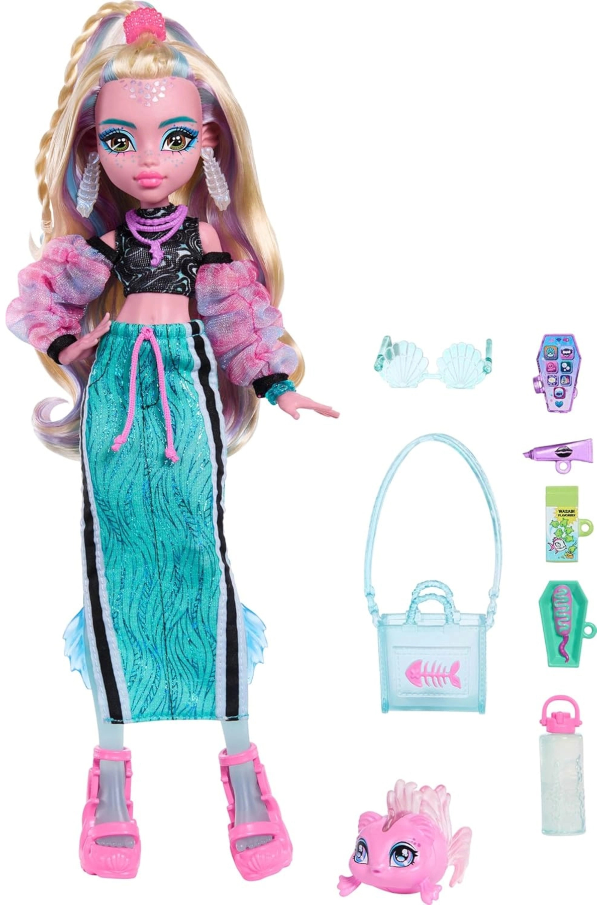 MONSTER HIGH ® LAGOONA BLUE™ Bebek | Evcil hayvan dostu Neptuna ve 7 aksesuarla uzun etek giyen bebek JHK33 fotoğrafı 4 (önizleme)