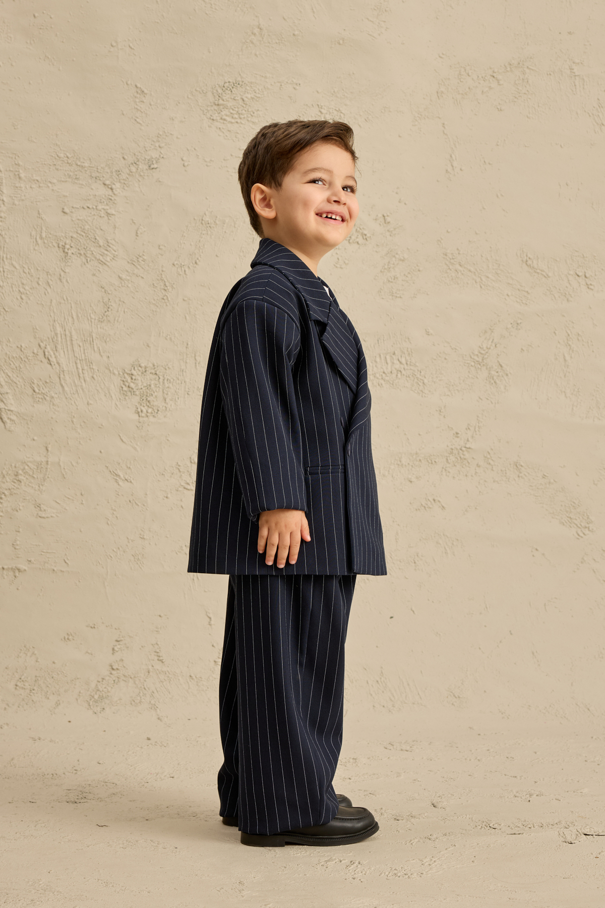 Fahhar Kids Geniş Yaka Çizgili Blazer Ceket Lacivert fotoğrafı 3 (önizleme)