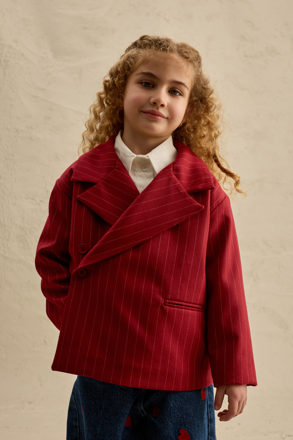 Fahhar Kids Geniş Yaka Çizgili Blazer Ceket Kırmızı fotoğrafı 6 (önizleme)