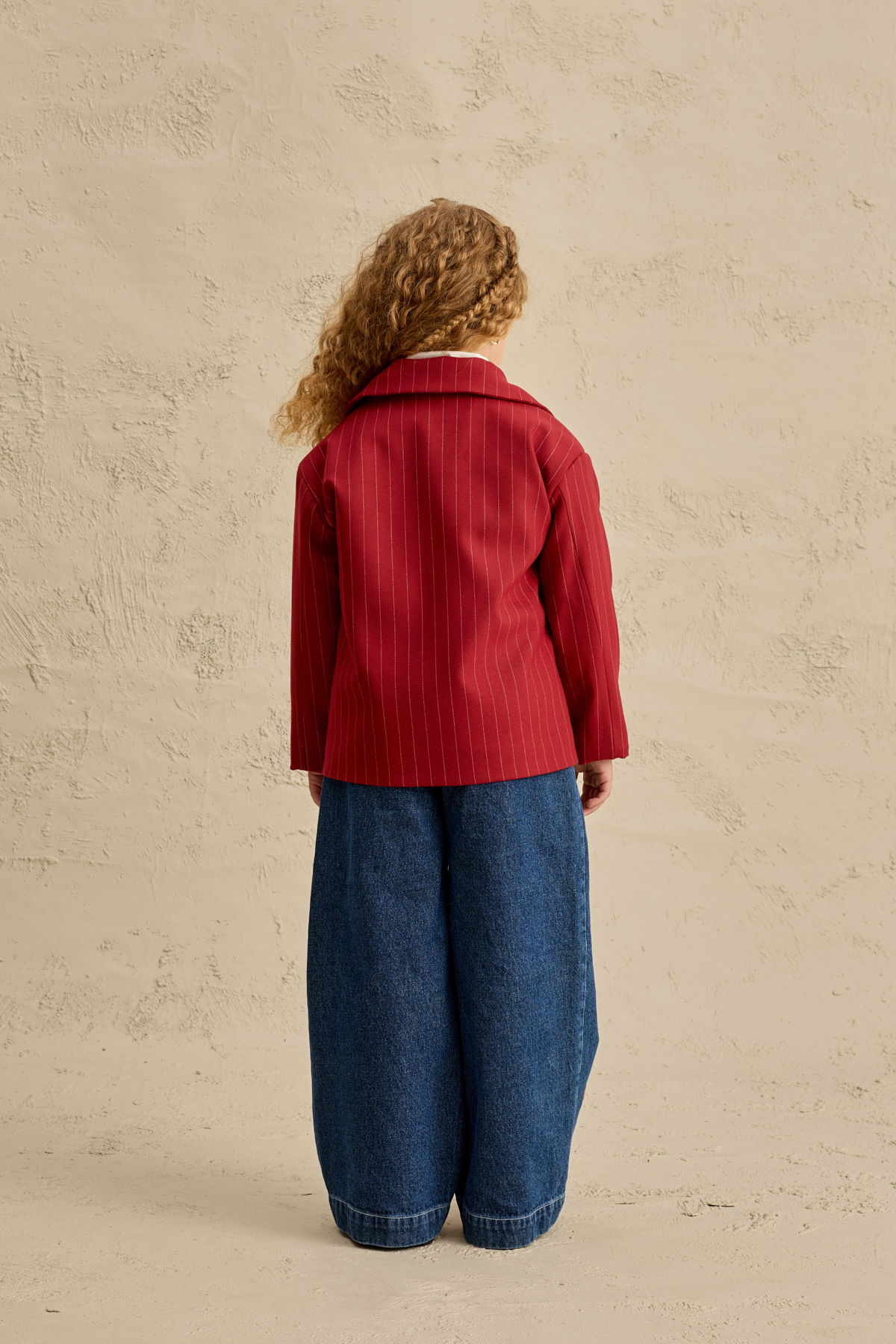 Fahhar Kids Geniş Yaka Çizgili Blazer Ceket Kırmızı fotoğrafı 4 (önizleme)