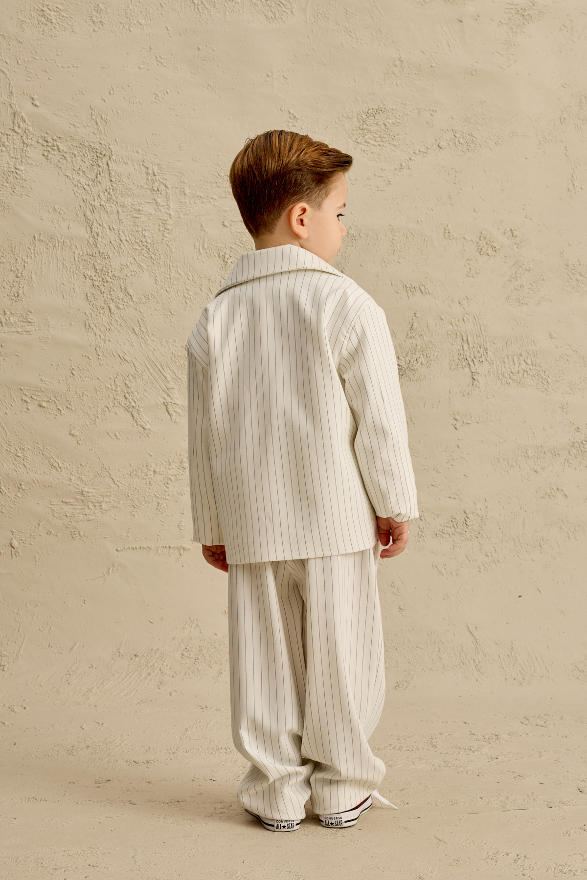 Fahhar Kids Geniş Yaka Çizgili Blazer Ceket Ekru fotoğrafı 2 (önizleme)