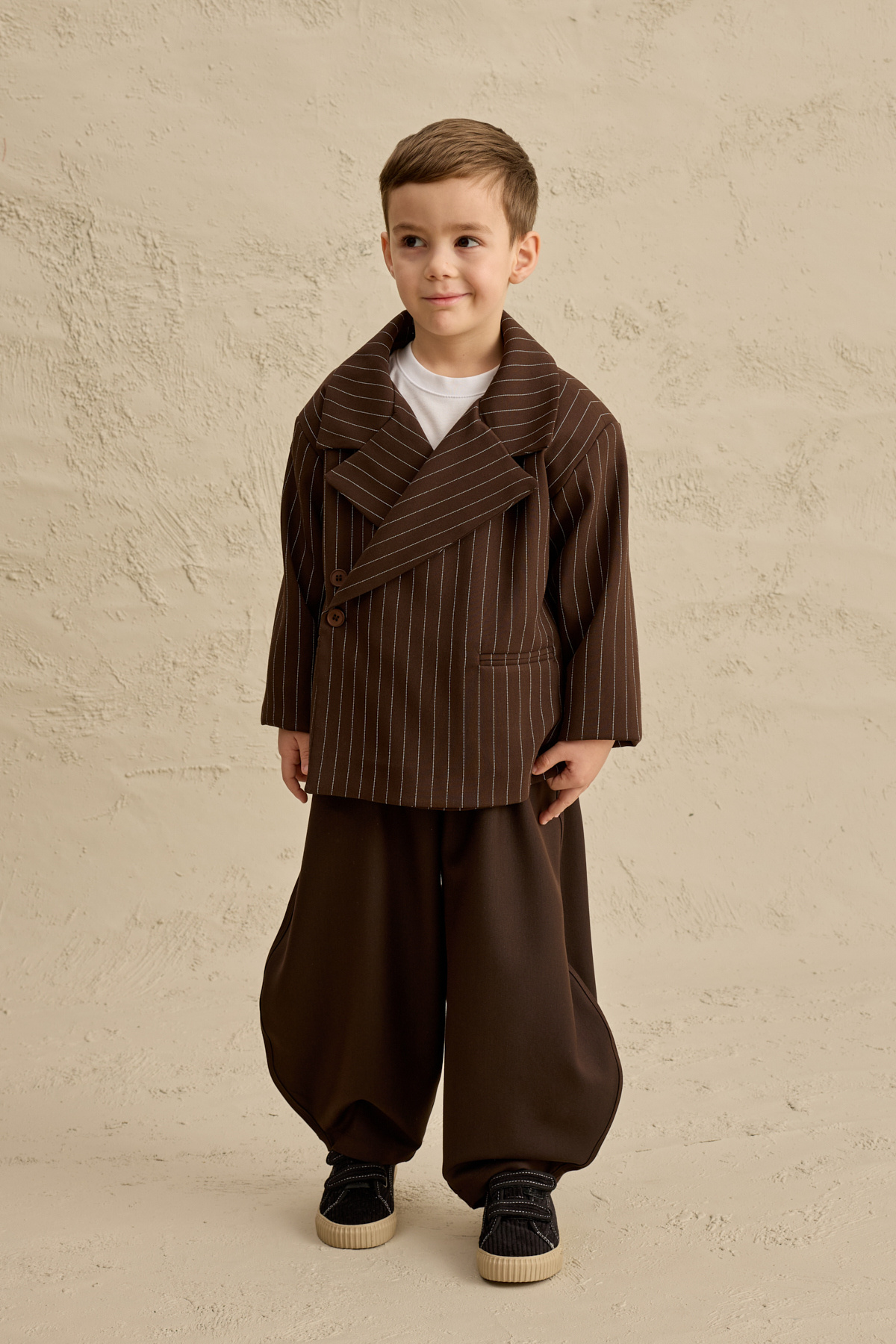 Fahhar Kids Geniş Yaka Çizgili Blazer Ceket Kahverengi fotoğrafı 3 (önizleme)
