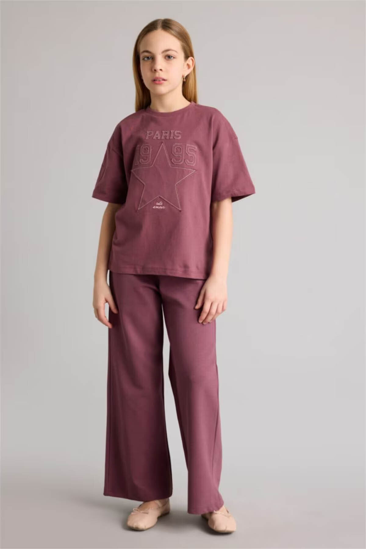 Defacto 2-Piece Burgundy Girls' Top and Bottom Set H1126A8/Br492