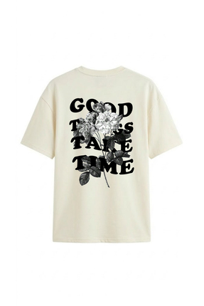Holgim Good Things Take Time Baskılı Unisex Oversize T-Shirt