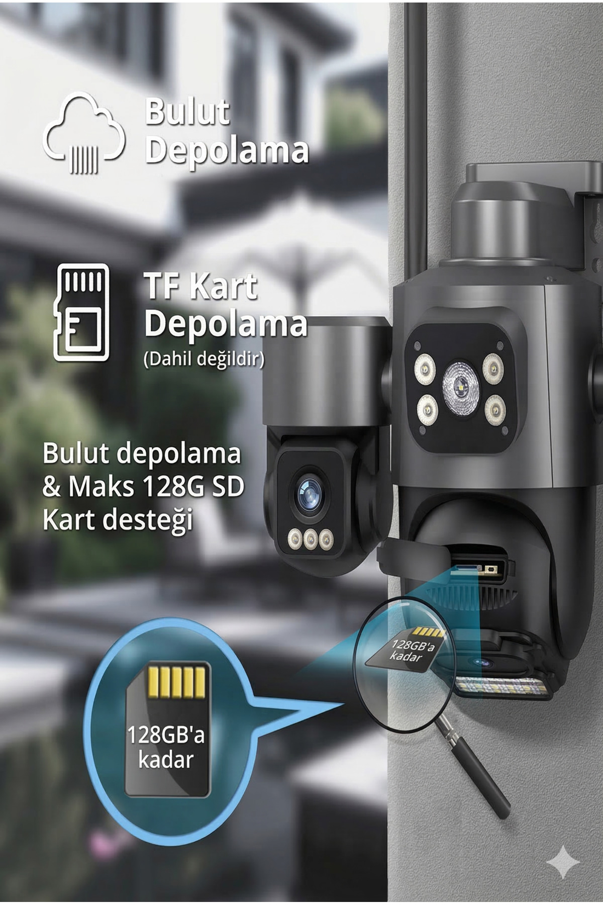 15MP Ultra HD 4K Üç Lensli Dış Mekan Güvenlik Kamerası - 10X Zoom Akıllı Takip ve Renkli Gece Görüşü