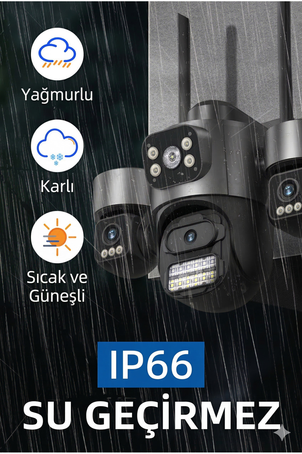 15MP Ultra HD 4K Üç Lensli Dış Mekan Güvenlik Kamerası - 10X Zoom Akıllı Takip ve Renkli Gece Görüşü