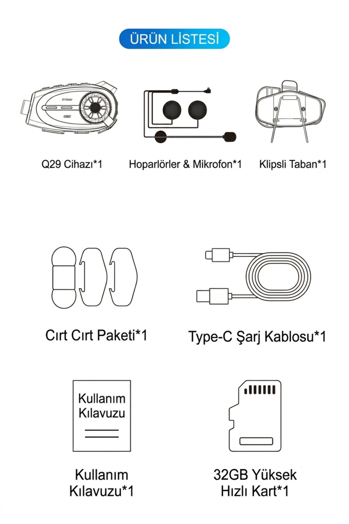 Motosiklet Kask İnterkom 1080P Full HD Kask Kamerası - Bluetooth 5.0 - 1000M Menzil - Su Geçirmez
