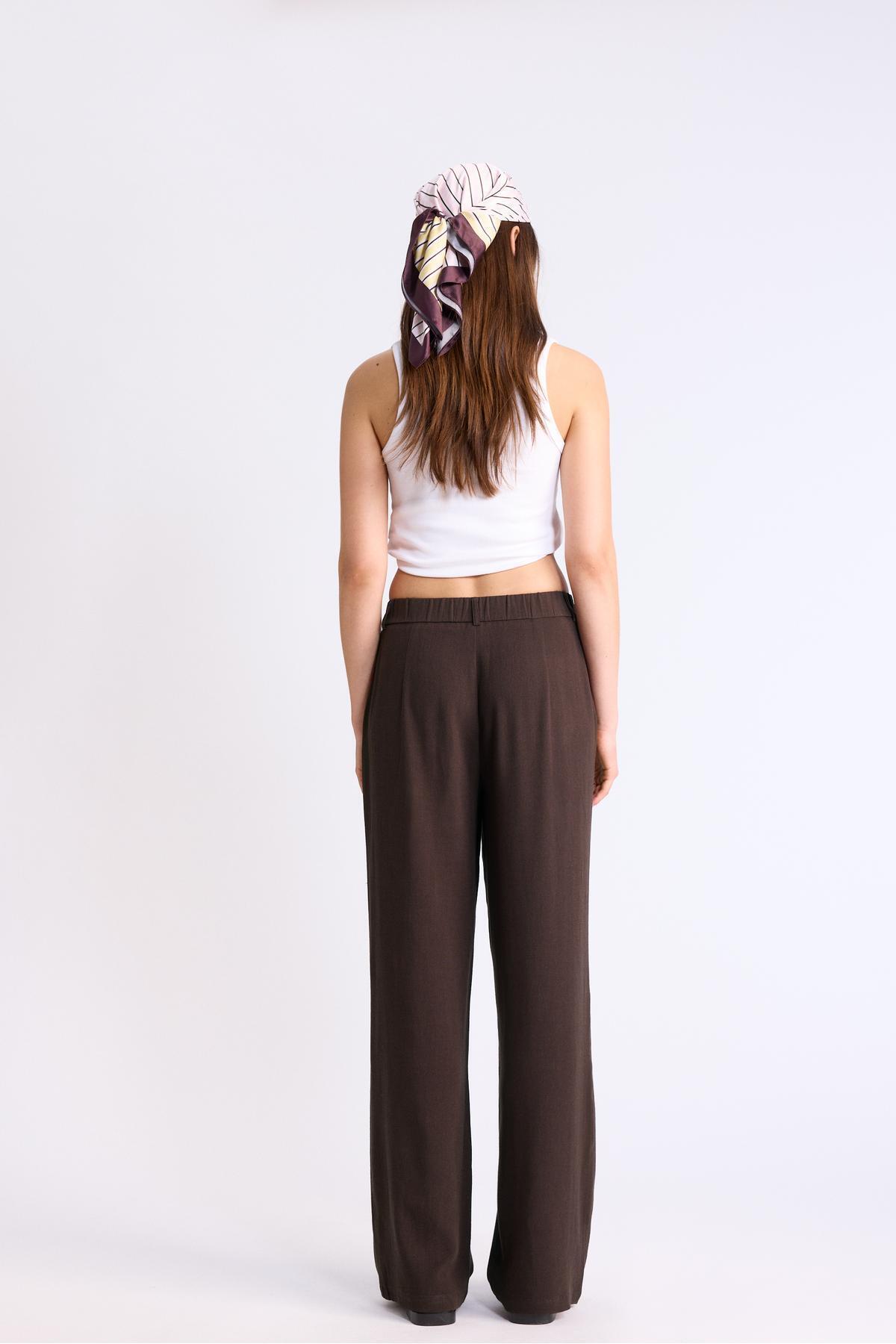 Stradivarius  Keten görünümlü straight fit pantolon - Görsel 5